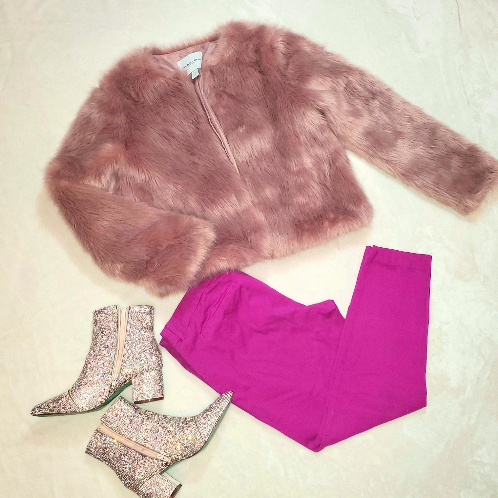 Blush faux fur cropped jacket